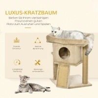 PawHut Krabpaal met jute krabmat, ligplatform, speelbal, kattenhuis, koffiebruin, 40 x 40 x 57 cm(m-4)