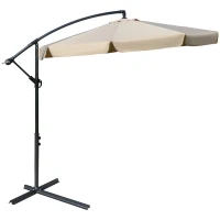Outsunny 2.7m Cantilever Parasol Banana Sun Umbrella with Crank Handle and Cross Base for Outdoor Hanging Sun Shade Light Brown(m-11)