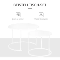 Outsunny Beistelltisch, 2er Set, Garten Couchtisch, Gartentisch, Kaffeetisch mit erhöhten Kanten, Wohnzimmer, Metall Weiß, Ø70 x 50 cm(m-7)