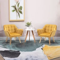 HOMCOM Accent Chair, Velvet Upholstered Vanity Tub Chair with Flared Armrests, Slanted Back, Solid Wood Legs, Comfy Padding Armchair, Home Bedroom Furniture Seating, Yellow(m-2)