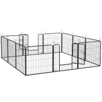 PawHut Puppyren, Huisdierenverblijf, 12 Panelen elk 80x80 cm, 2 Deuren, Stalen Frame, Grijs