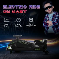 HOMCOM 12V Kids Electric Go Kart with Music, LED Lights, Slow Start, Black(m-7)