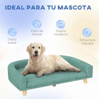 PawHut Sofá para Perros Grandes Cama Elevada para Perros con Cojín Lavable y Patas de Madera Carga 30 kg 98x67x25 cm Verde(m-7)