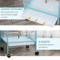 PawHut Gabbia per Uccelli 2 in 1 Voliera da Interni con 4 Ruote e Vassoi Estraibili, 51.5x50x140cm(m-6)