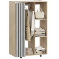 HOMCOM Armoire penderie vêtement dressing mobile 4 roulettes tringle à vêtements et étagères 80x40x128cm, effet bois naturel(m-11)