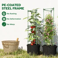 Outsunny 3 Packs Tomato Cages with 83.7L Grow Bags, 120cm Adjutstable Triangle Plant Stakes Support Trellis with Planter Bags(m-7)