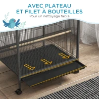 PawHut Cage oiseau sur pied cage sur roulettes avec balançoire, perchoirs et plateau coulissant 48 x 46 x 78 cm en acier noir(m-6)