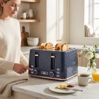 HOMCOM Toaster 4 slice, Toaster with 7 Browning Levels, High Lift, Reheat/Defrost/Cancel, Self-centring Function, Dark Blue(m-9)