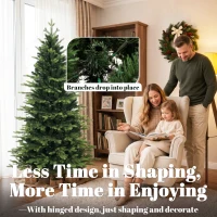HOMCOM Geneva Fir Hinged Xmas Tree, 6ft/180cm Artificial Christmas Tree with 1610 Branch Tips, Foldable Steel Stand, Green(m-6)