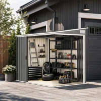 Outsunny 7 x 5ft Galvanised Metal Shed, with Sliding Door - Light Grey(m-8)