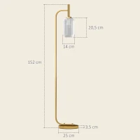 HOMCOM Lampadaire sur pied salon lampe sur pied avec abat-jour en verre texturé interrupteur à pied 29 x 25 x 152 cm métal or(m-3)