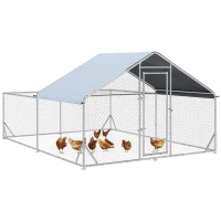 PawHut kippenhok buitenren, 400 x 300 x 195 cm kippenhok met beschermdak(m-11)