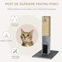 PawHut Arbore pentru Zgariat Pisici cu 2 Mingi Jucarie si Perie, din Lemn, Iuta si Plus, 59.5x39x79 cm, Gri(m-4)