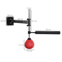 HOMCOM Bokskader met Speedball & Reflexstaaf, Wandmontage, Hoogteverstelbaar, Zwart/Rood(m-3)