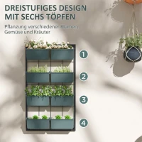 Outsunny Plantentrap Bloemenrek 8 Plantenbakken, stapelbaar, weerbestendig, 52,5 x 14 x 90 cm, Donkergroen + Zwart(m-5)