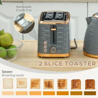 HOMCOM 3000W 1.7L Rapid Boil Kettle & 2 Slice Toaster, Kettle and Toaster Set with 7 Browning Controls and Crumb Tray, Grey(m-5)