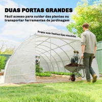 Outsunny Estufa Tipo Túnel com 2 Barras de Suporte, 2 Portas Enroláveis e Janelas com Rede, Cobertura de PE Anti-UV Branco(m-7)