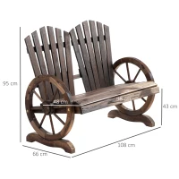 Outsunny 2-Sitzer Gartenbank Massivholz, Sitzbank mit Armlehne, Gartenmöbel 250kg belastbar, Rustikale Bank für Garten, Terrasse und andere Außenbereiche, 108 x 66 x 95 cm, Dunkelbraun(m-3)