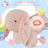 HOMCOM Cavallo a Dondolo a Forma di Coniglio con Suoni, Cavalluccio a Dondolo per Bambini 18-36 Mesi Interattivo, Rosa, 60x33x50cm(m-7)