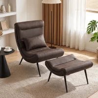 HOMCOM Modern Accent Chair with Footstool, Upholstered Lounge Chair with 64cm Wide Seat, Lumbar Pillow, Trapezoidal Backrest(m-2)
