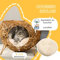 PawHut Niche pour chat lit pour chat panier chat maison de chat en rotin coussin épais Ø 40 x 32 cm marron clair(m-5)
