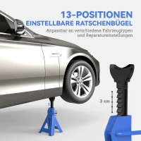 HOMCOM Unterstellbock 3 Tonnen Traglast 2 Stück Stützbock 13 stufig Höhenverstellbar 385 mm bis 600 mm Blau(m-4)