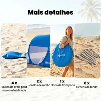 Outsunny Tenda de Praia Dobrável Pop-Up para 1-2 Pessoas com 1 Porta 2 Janelas e Bolsa de Transporte 200x120x90 cm Azul(m-6)