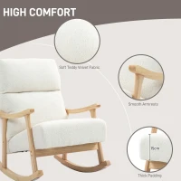 HOMCOM Upholstered Rocking Chair, Teddy Fleece Fabric, High Back, Armrests, Rubberwood Legs, Cream White(m-6)