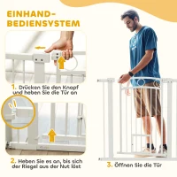 PawHut Huisdierenhekje, 96 cm Traphek, Verstelbare Breedte 76-104 cm, met Kattenddeur, voor Trappen en Deuropeningen, Wit(m-6)