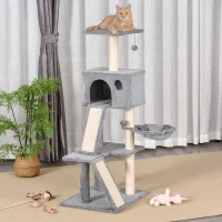 PawHut Albero Tiragraffi con Cuccia in Peluche Grigio e Corda Sisal 60x49x130cm(m-10)