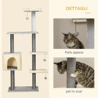 PawHut Tiragraffi per Gatti Alto 156cm con Lettino, Casetta e Pali Tiragraffi in Sisal(m-5)