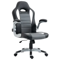HOMCOM Racing Office Chair PU Leather Computer Desk Chair Gaming Style with Wheels, Flip-Up Armrest, Grey(m-1)