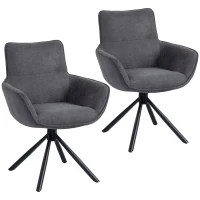 HOMCOM Set van 2 Eetkamerstoelen, Draaibaar, Zacht Gepolsterd, Armleuningen, Metalen Poten, Donkergrijs(m-1)
