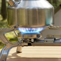 Outsunny 2670W Foldable Camping Stove with Safety Shut-Off, Piezo Ignition Gas Stove with Carry Bag, Green(m-10)