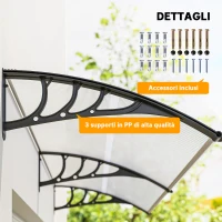 Outsunny Pensilina Tettoia da Esterno 195x75cm, Tettoia per Esterno Staffe in Policarbonato e Barre in Alluminio, per Balcone Finestre e Porte, Trasparente(m-5)