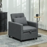HOMCOM 3-In-1 Chair Bed, Convertible Sleeper Chair with Adjustable Backrest, Pillow and Footrest for Living Room, Dark Grey(m-2)