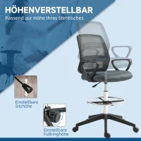 Vinsetto Ergonomische Bureaustoel met Armleuningen en Verstelbare Voetensteun, Mesh Bekleding Grijs(m-6)