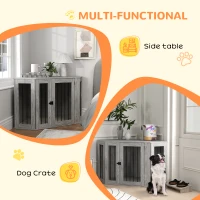 PawHut Dog Crate Furniture Side Table, with Cushion, 122 x 61 x 71cm - Grey(m-4)