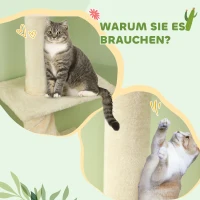 PawHut Krabpaal Plafondhoog, Verstelbaar 225-275 cm Kattenboom, Kattenkrabpaal met Krabpalen, 5 Platforms, Kattentoren voor middelgrote katten, Crèmewit(m-7)