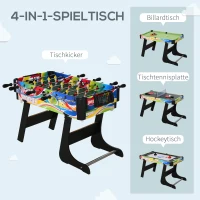 HOMCOM Tischspiel 4 in1 Tischbillard, Tischfußball, Tischtennis, Hockey, Kickertisch, Multigame für Erwachsener(m-4)