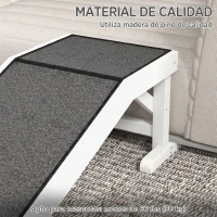PawHut Rampa para Mascotas de Madera con Alfombra Antideslizante para Perros Pequeños o Mayores 125x40x35,5 cm Blanco y Gris(m-4)