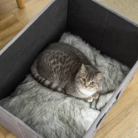 PawHut opvouwbaar kattenhuis en voetenbank, grijs, 60 x 45 x 44,5 cm(m-9)