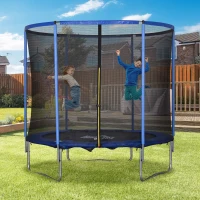 HOMCOM Trampolin mit Sicherheitsnetz Gartentrampolin für Innen- und Außenbereich Fitnesstrampolin für Jugendliche und Erwachsene Stahl Blau+Schwarz bis 113,6 kg Ø244 x 240H cm(m-8)