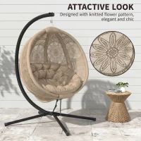 Outsunny Round Egg Basket Chair, with Steel Stand, Sand(m-5)