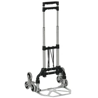 DURHAND Carrello Portapacchi Pieghevole a 6 Ruote max 70 kg con Fune e Maniglia Estraibile, 47x47x100 cm, Nero e Argento(m-1)