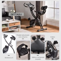 HOMCOM Cyclette Pieghevole Magnetica con 8 Livelli di Resistenza, Monitor LCD e Altezza Regolabile, 100x54x109cm, Grigio e Nero(m-5)