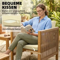 Outsunny Gartenmöbel Set Holz Sitzgruppe für 4 Personen mit 2er Sofa 2 Sessel Tisch Seilflecht Lamellendesign waschbar Kissen(m-6)