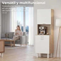 HOMCOM Aparador alto de cocina, armario de cocina con 2 puertas, cajón y encimera, 55x40x174 cm, blanco y madera natural(m-8)