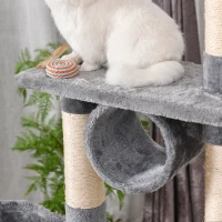 PawHut Tiragraffi per Gatti con Cuccia, Amaca, e Pali in Sisal, Grigio(m-8)