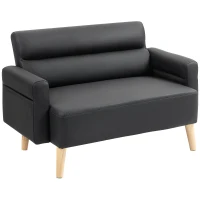 HOMCOM Small Faux Leather 2 Seater Sofa Settee - Black(m-1)